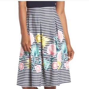 Eliza J A-line Pleated Floral and Stripe Skirt